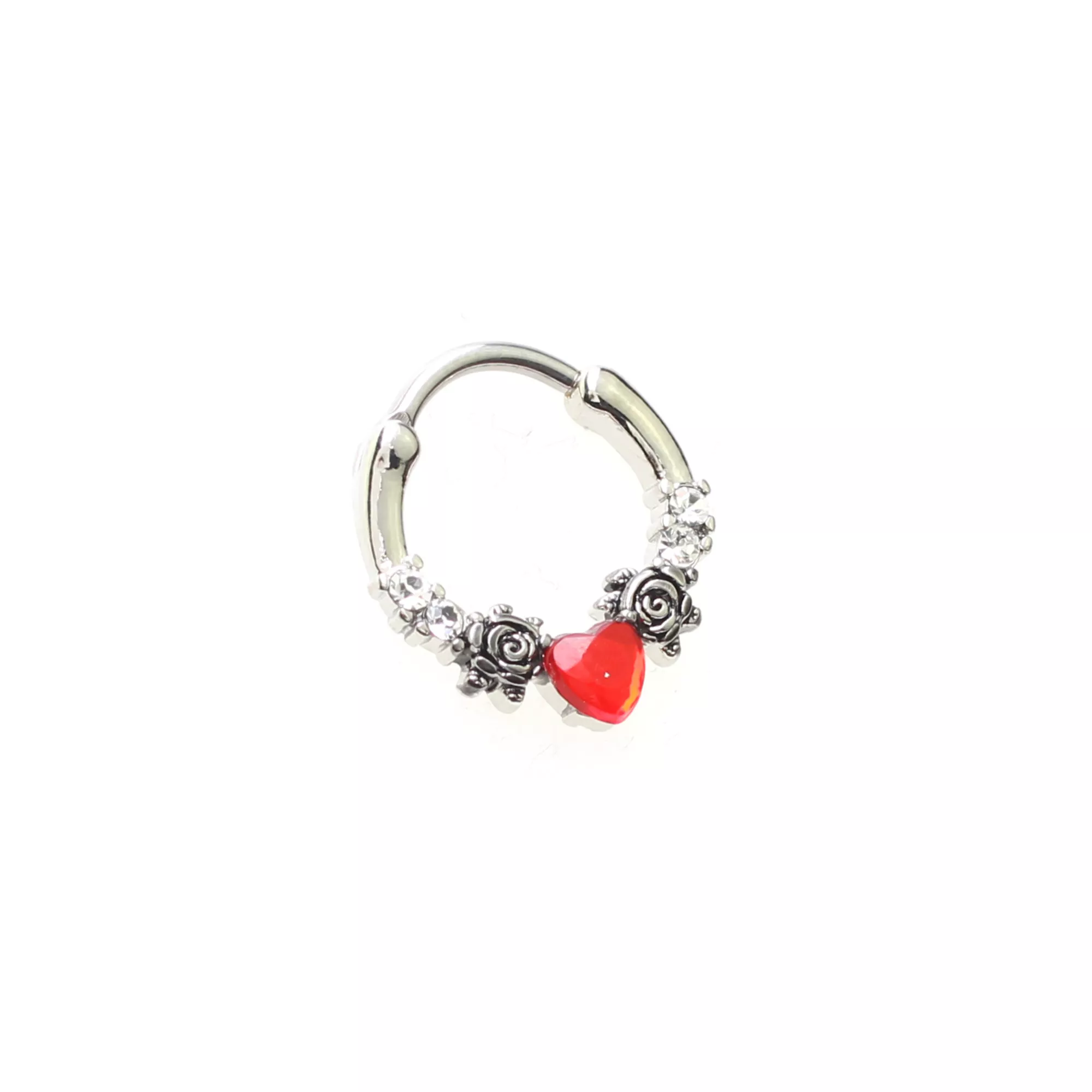 Red Floral Heart Septum Ring - 16 Gauge at Spencer's