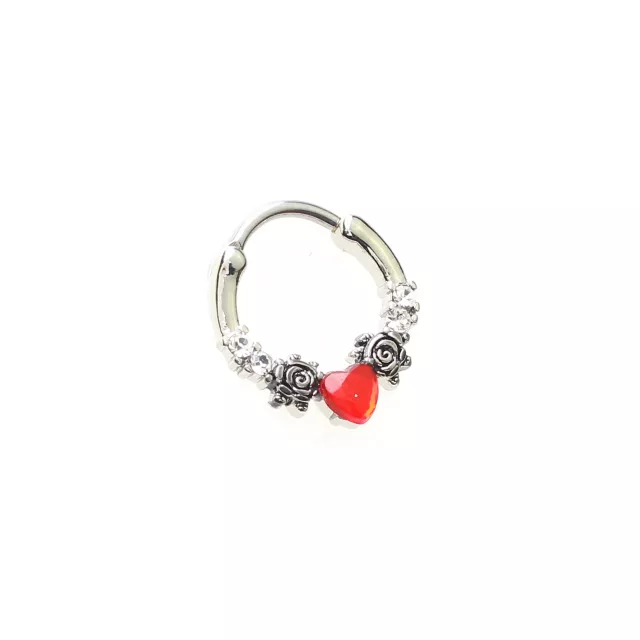 Red Floral Heart Septum Ring - 16 Gauge at Spencer's