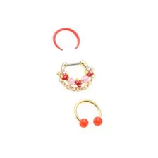 Multi-Pack Red Strawberry Septum Clicker Retainer and Horseshoe Rings 3 Pack - 16 Gauge at Spencer's