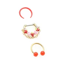 Multi-Pack Red Strawberry Septum Clicker Retainer and Horseshoe Rings 3 Pack - 16 Gauge at Spencer's