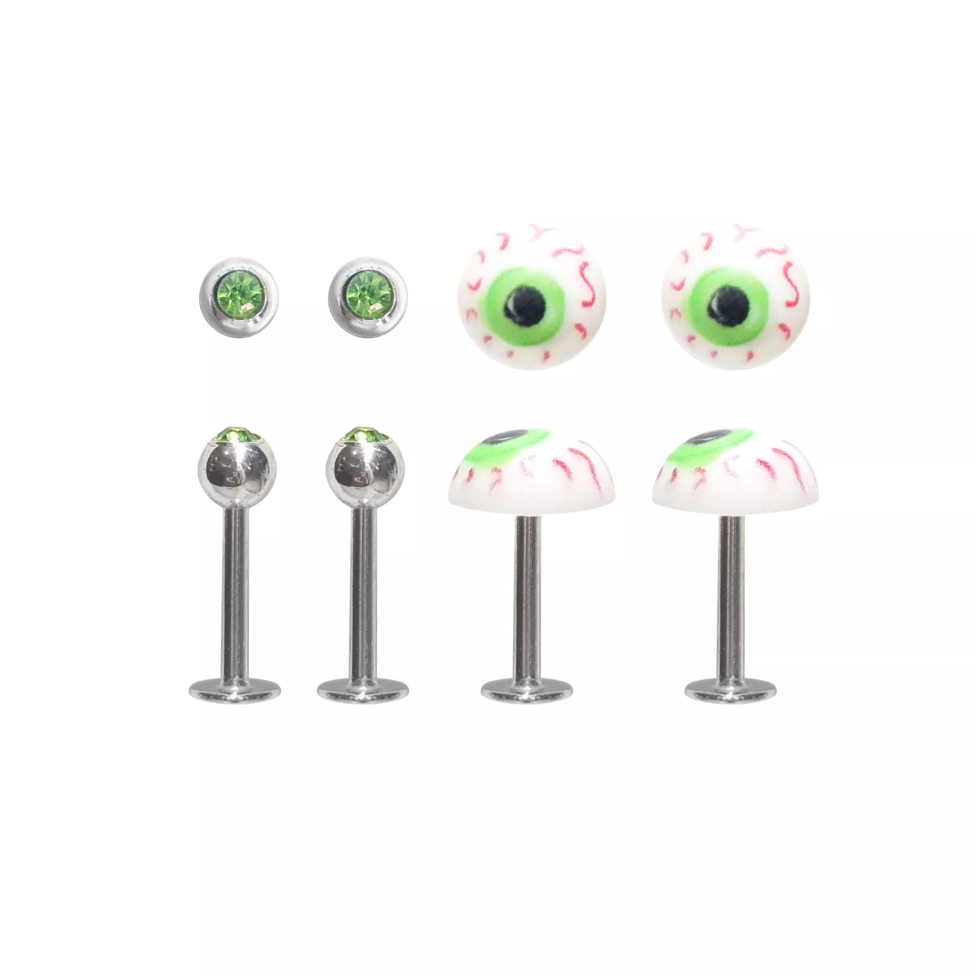 Multi-Pack Green CZ Eyeball Labret Lip Rings 4 Pack - 16 Gauge at Spencer's