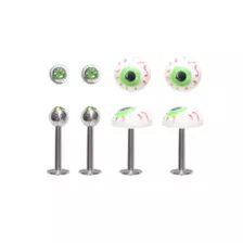 Multi-Pack Green CZ Eyeball Labret Lip Rings 4 Pack - 16 Gauge at Spencer's