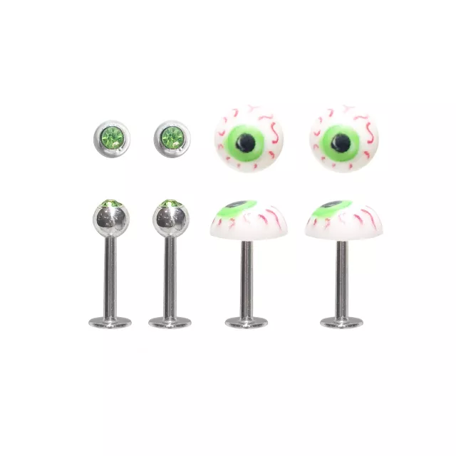 Multi-Pack Green CZ Eyeball Labret Lip Rings 4 Pack - 16 Gauge at Spencer's