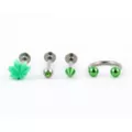 Multi-Pack CZ Green Leaf Labrets and Horseshoe Ring 4 Pack - 16 Gauge at Spencer's