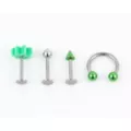 Multi-Pack CZ Green Leaf Labrets and Horseshoe Ring 4 Pack - 16 Gauge at Spencer's