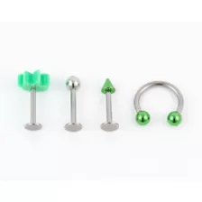 Multi-Pack CZ Green Leaf Labrets and Horseshoe Ring 4 Pack - 16 Gauge at Spencer's