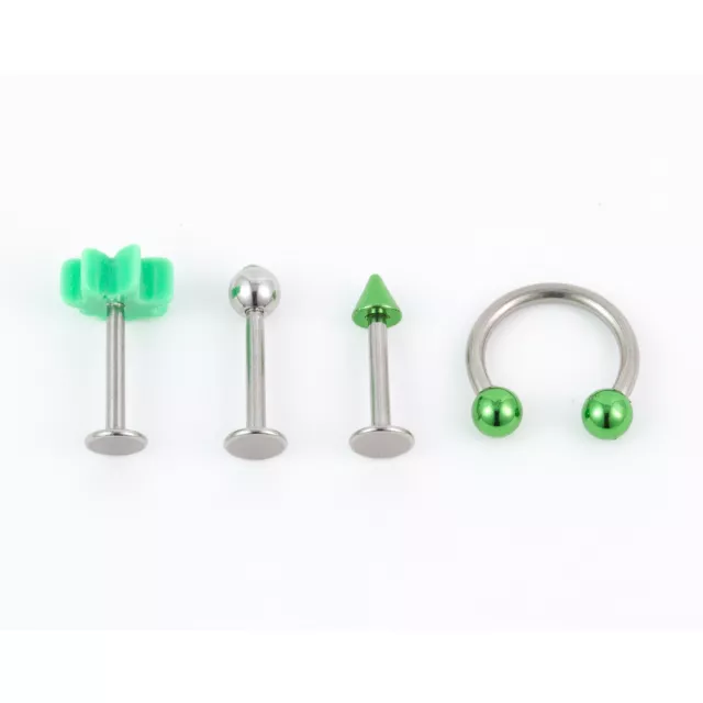 Multi-Pack CZ Green Leaf Labrets and Horseshoe Ring 4 Pack - 16 Gauge at Spencer's