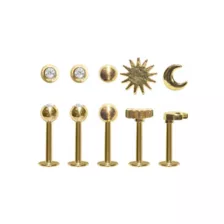 Multi-Pack Clear CZ Celestial Gold-Tone Labret Lip Rings 5 Pack - 16 Gauge at Spencer's