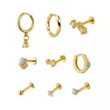 Multi-Pack CZ Gold-Tone Mixed Cartilage Earrings 9 Pack - 16 Gauge at Spencer's