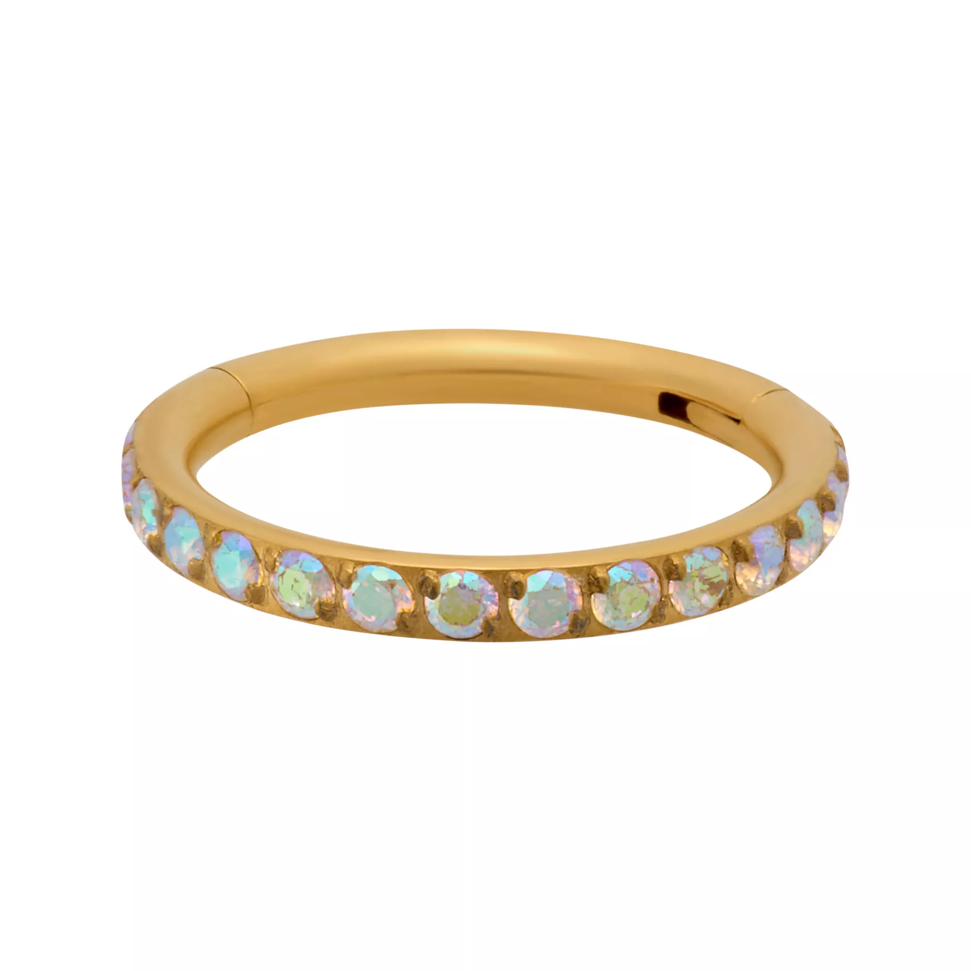 CZ Aurora Borealis-Effect Gold-Plated Titanium Hinged Hoop - 16 Gauge at Spencer's