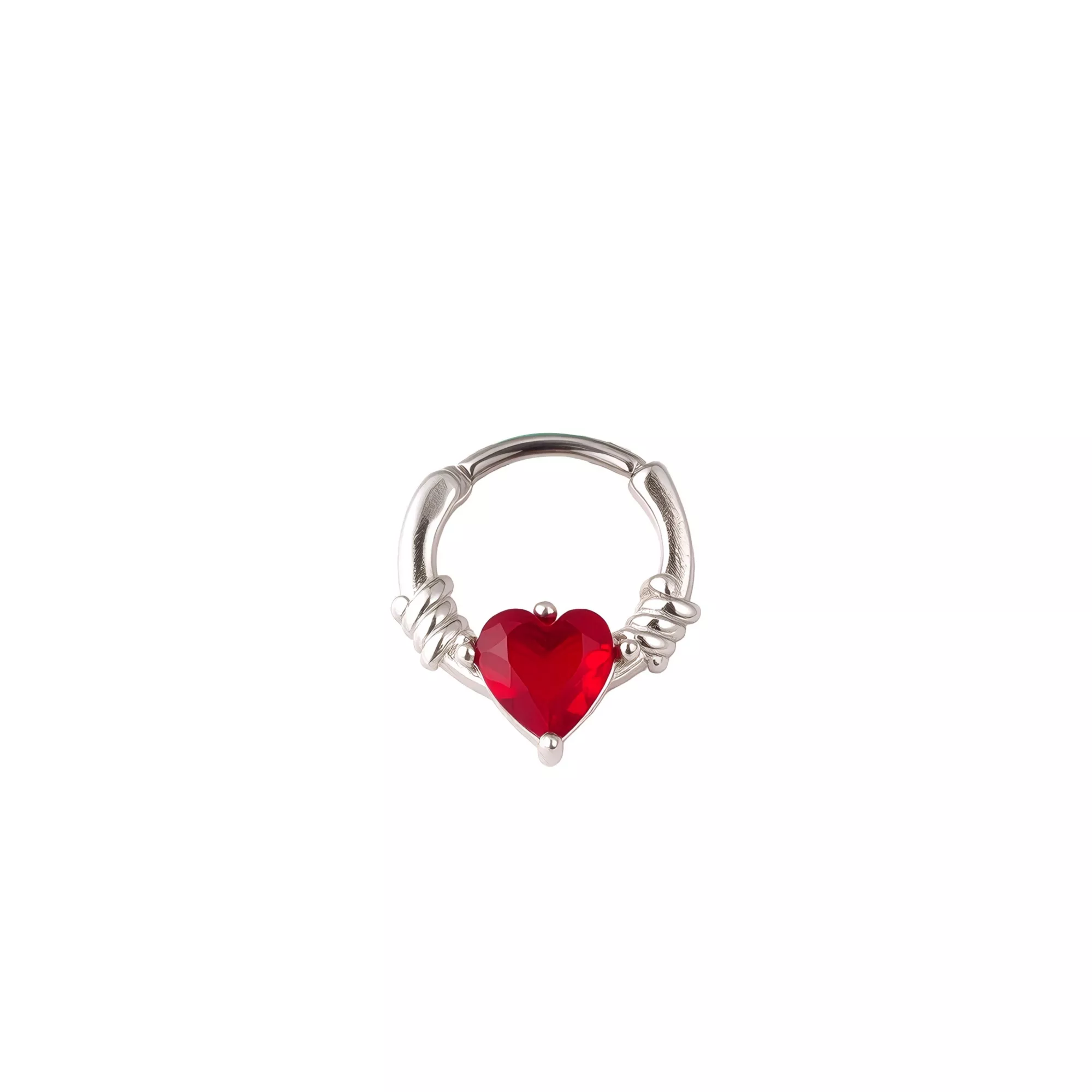 Red CZ Heart Barbed Wire Hinged Septum Ring - 16 Gauge at Spencer's