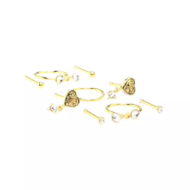 Multi-Pack Gold-Toned Antique Heart Nose Pins and Hoops 9 Pack - 20 Gauge at Spencer's