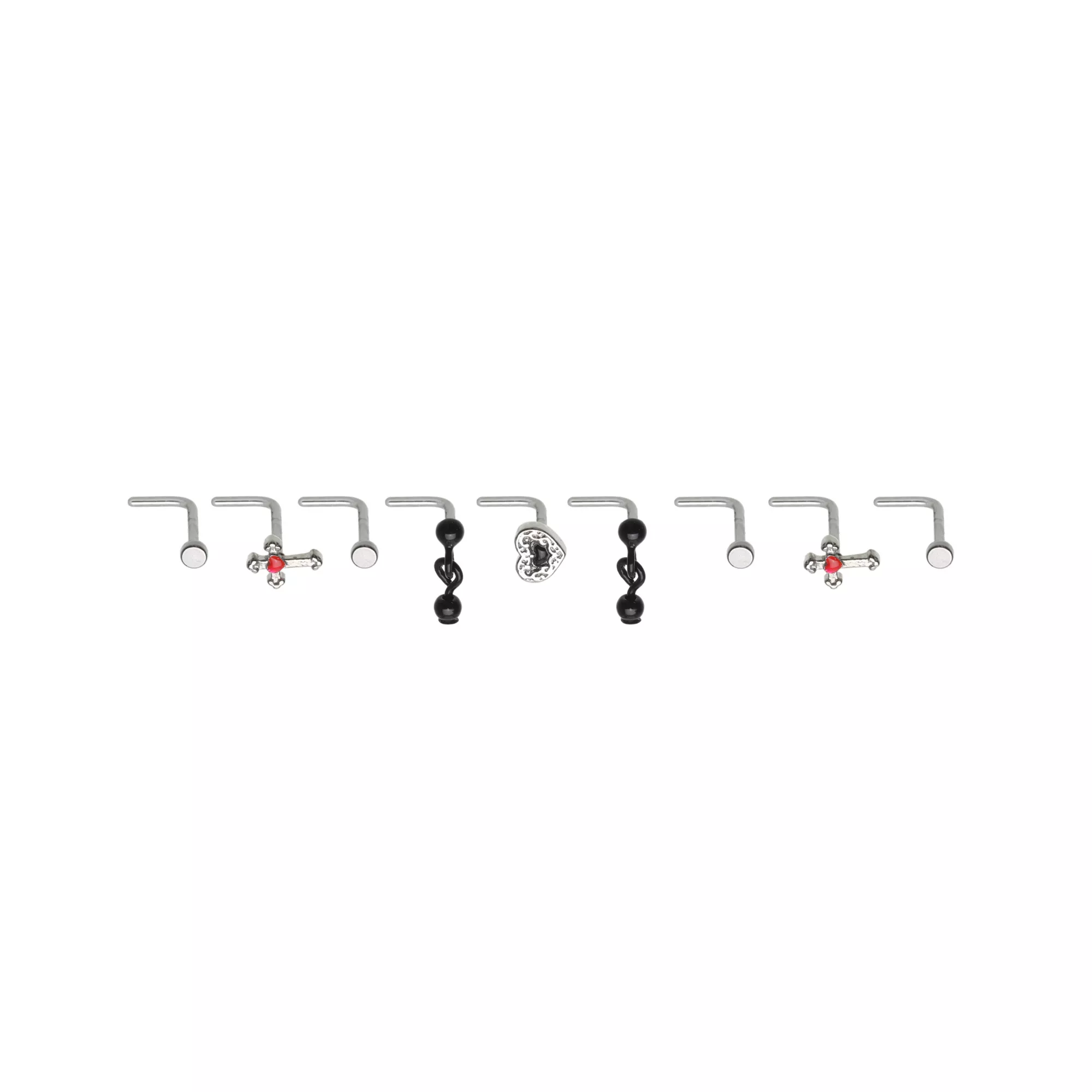 Multi-Pack Cross and Heart L-Bend Nose Rings 9 Pack - 20 Gauge at Spencer's