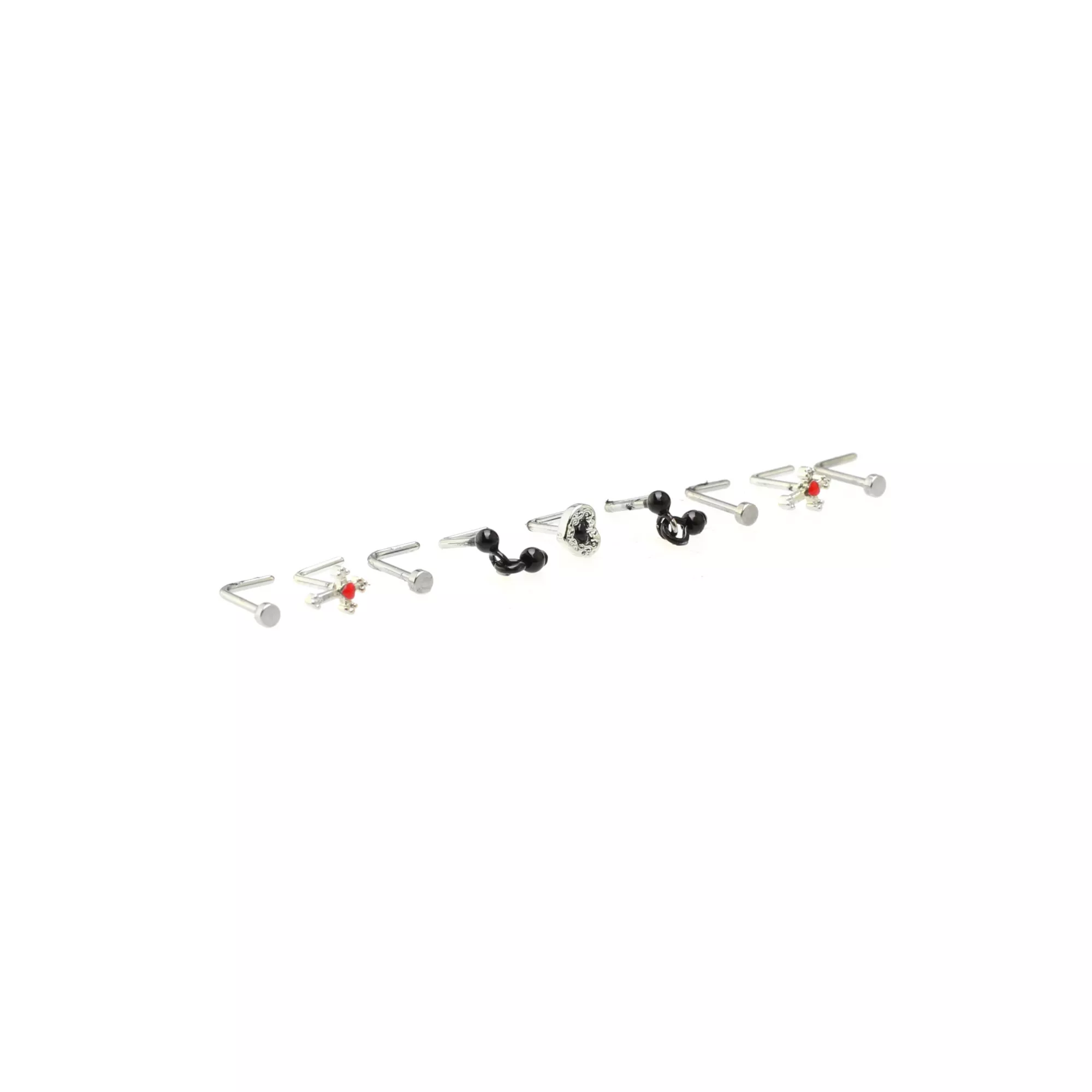Multi-Pack Cross and Heart L-Bend Nose Rings 9 Pack - 20 Gauge at Spencer's