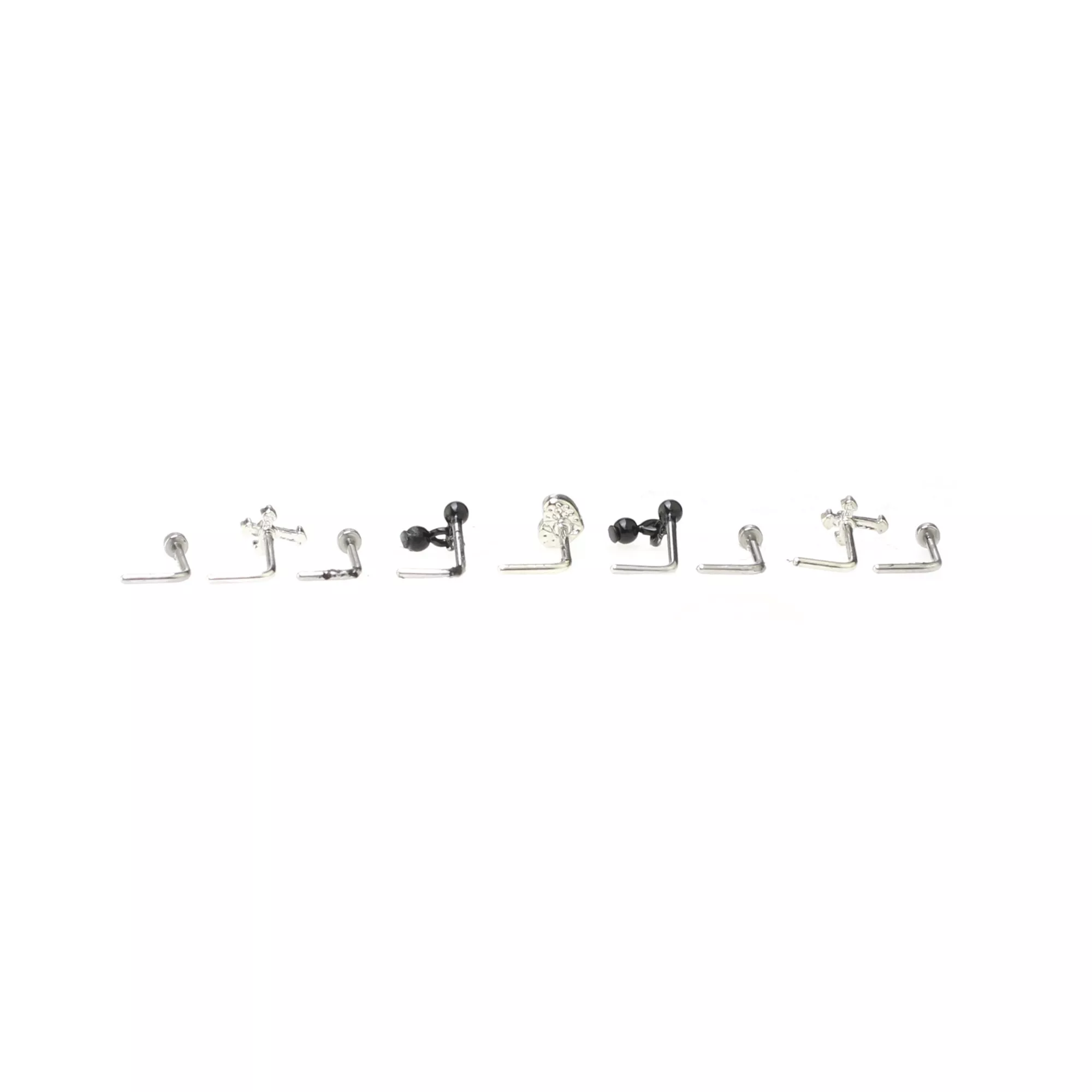 Multi-Pack Cross and Heart L-Bend Nose Rings 9 Pack - 20 Gauge at Spencer's