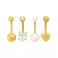 Multi-Pack CZ Pearl-Effect Heart Gold-Tone Titanium Belly Rings 4 Pack - 14 Gauge at Spencer's
