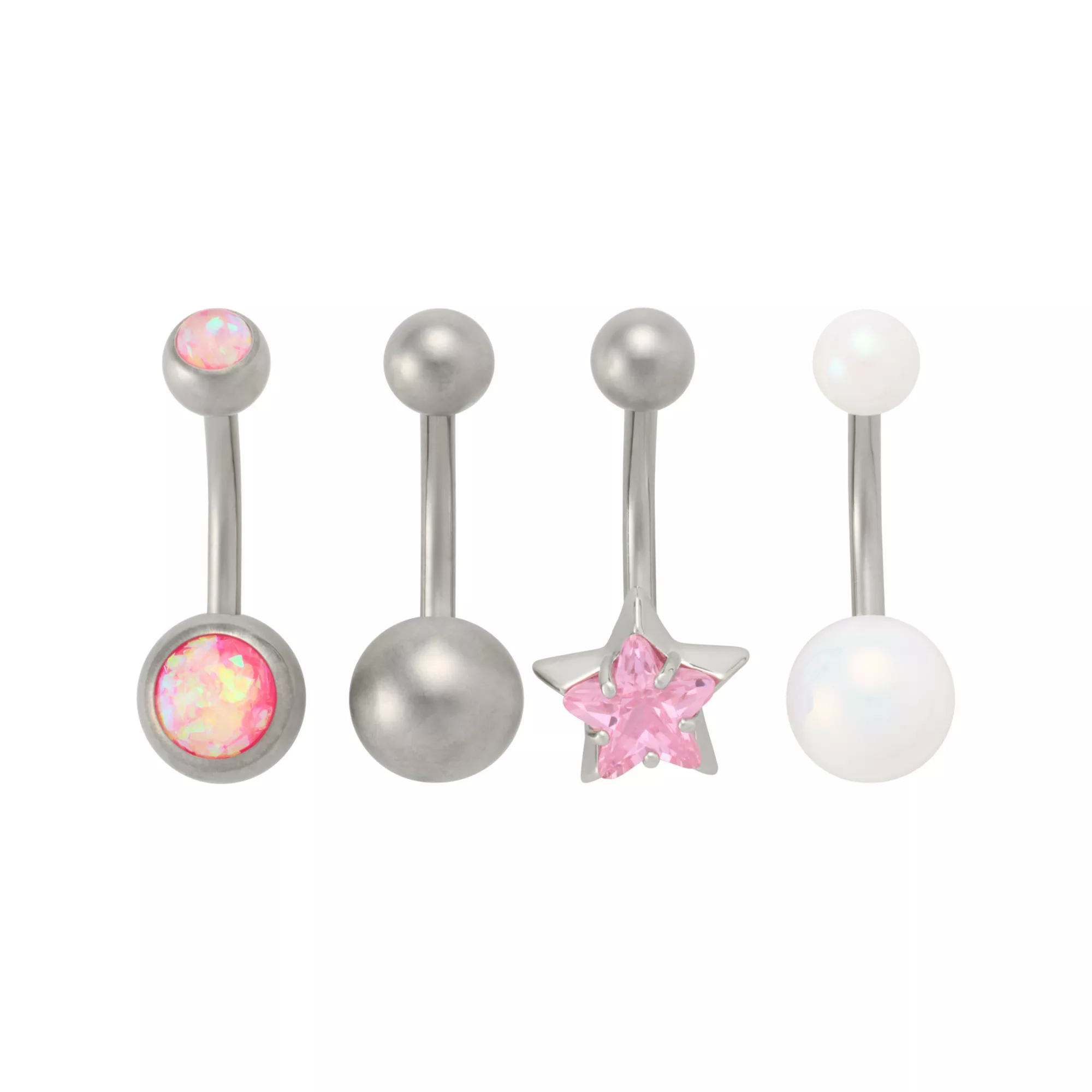 Multi-Pack Pink CZ Opal-Effect Star Titanium Belly Rings 4 Pack - 14 Gauge at Spencer's