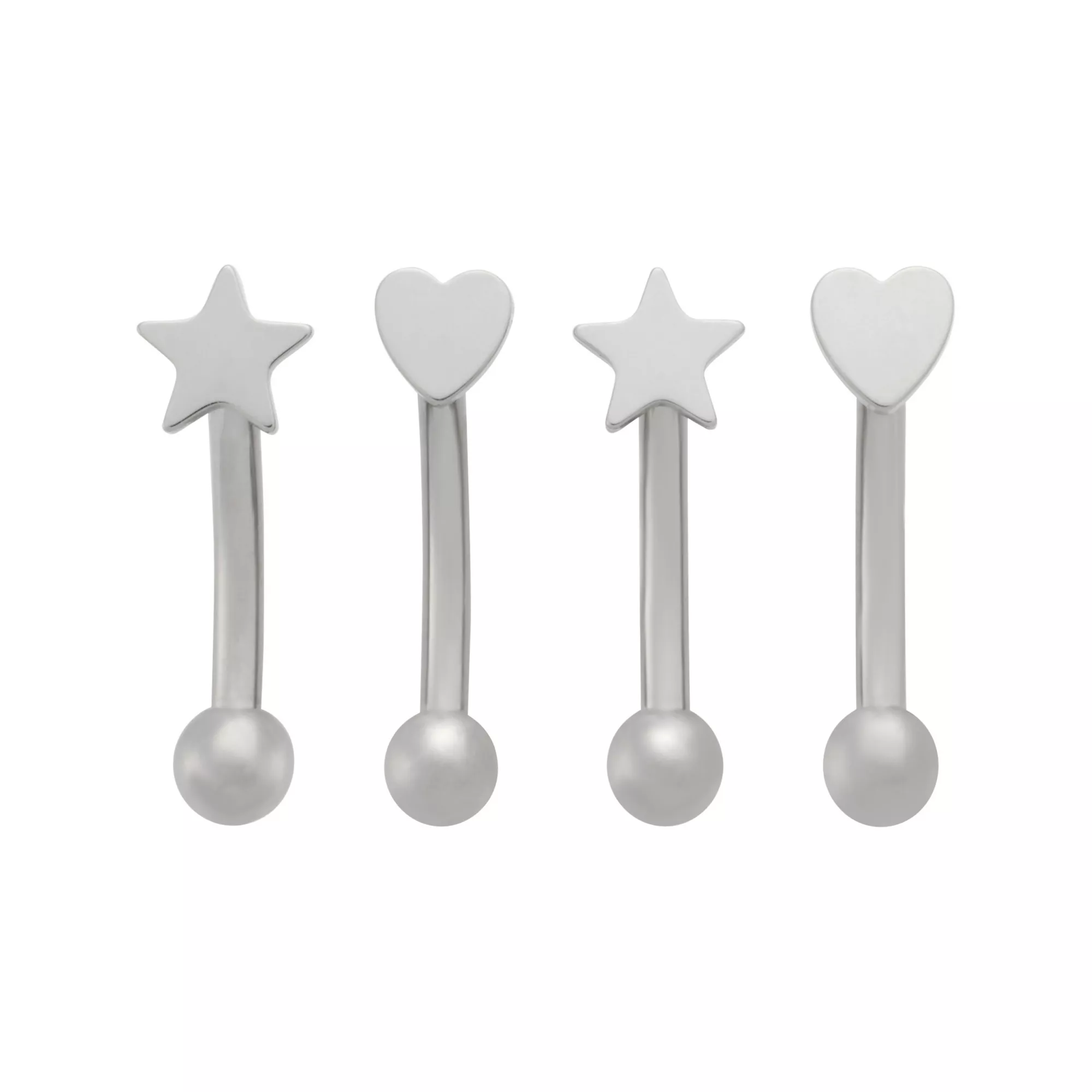 Multi-Pack Star and Heart Titanium Curved Barbells 4 Pack - 16 Gauge at Spencer's