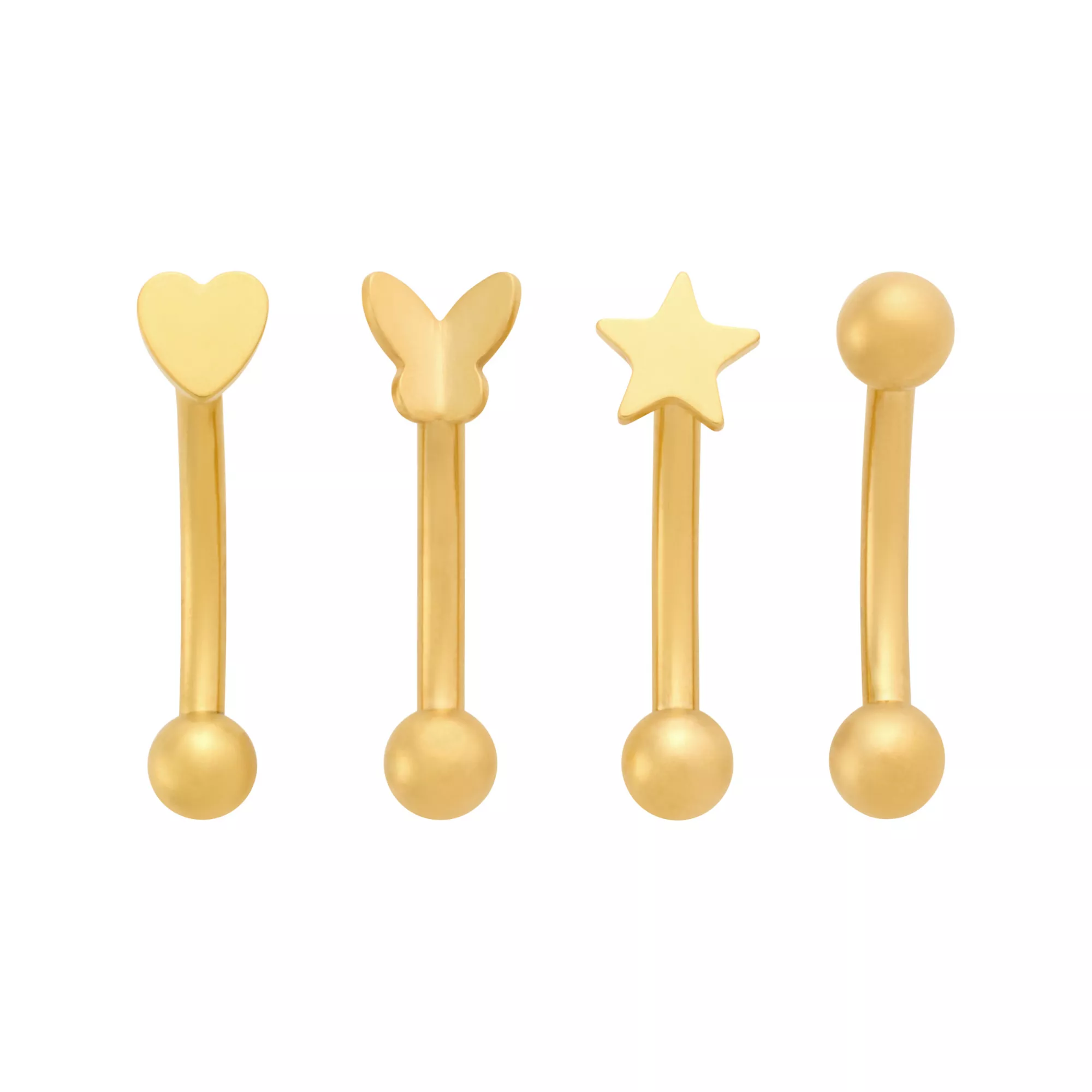 Multi-Pack Butterfly Heart Star Gold-Tone Titanium Curved Barbells 4 Pack - 16 Gauge at Spencer's