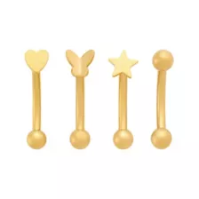 Multi-Pack Butterfly Heart Star Gold-Tone Titanium Curved Barbells 4 Pack - 16 Gauge at Spencer's