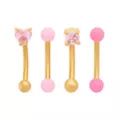 Multi-Pack Pink CZ Heart Gold-Tone Titanium Curved Barbells 4 Pack - 16 Gauge at Spencer's