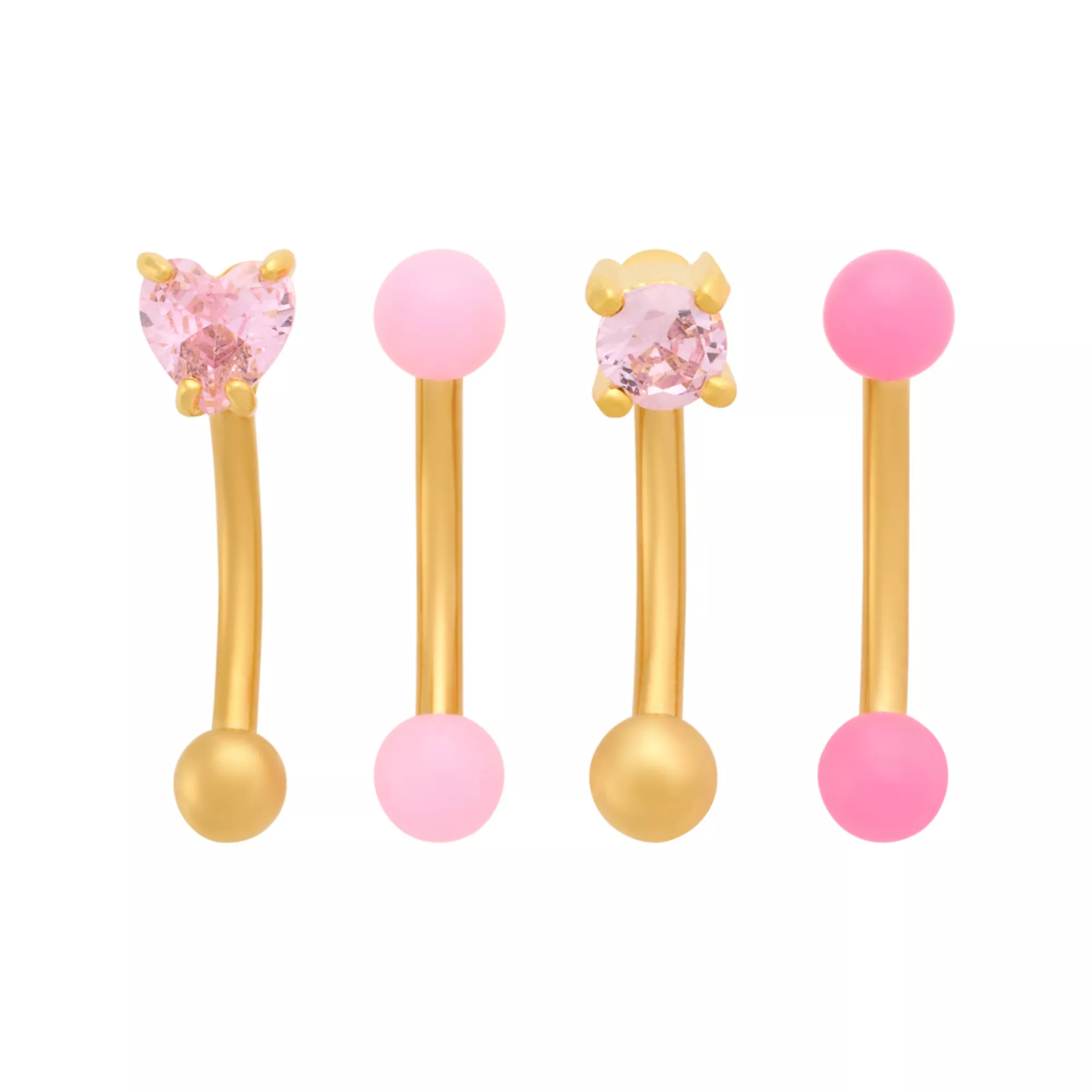 Multi-Pack Pink CZ Heart Gold-Tone Titanium Curved Barbells 4 Pack - 16 Gauge at Spencer's