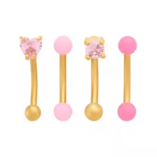 Multi-Pack Pink CZ Heart Gold-Tone Titanium Curved Barbells 4 Pack - 16 Gauge at Spencer's