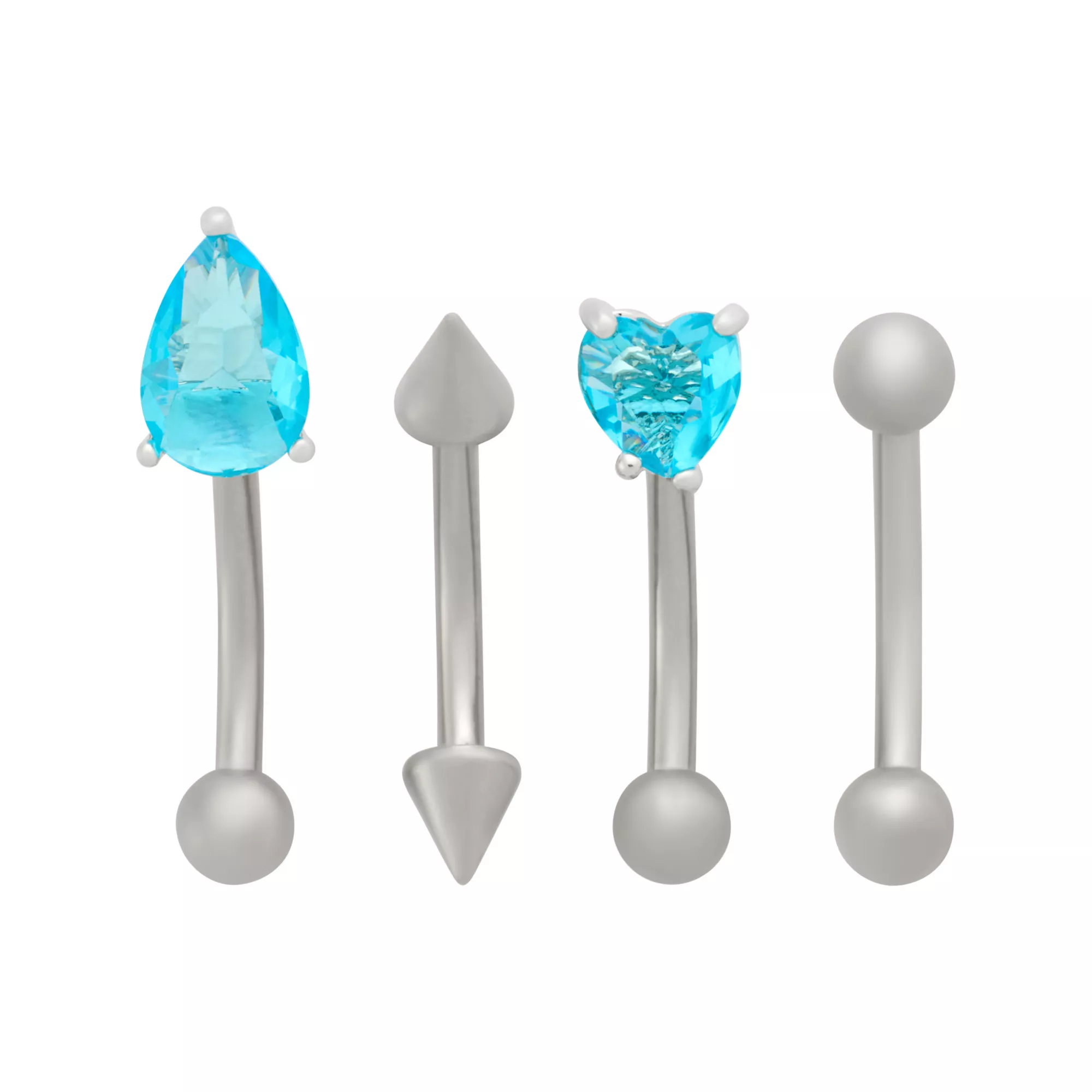 Multi-Pack Light Blue CZ Heart Tear Drop Titanium Curved Barbells 4 Pack - 16 Gauge at Spencer's