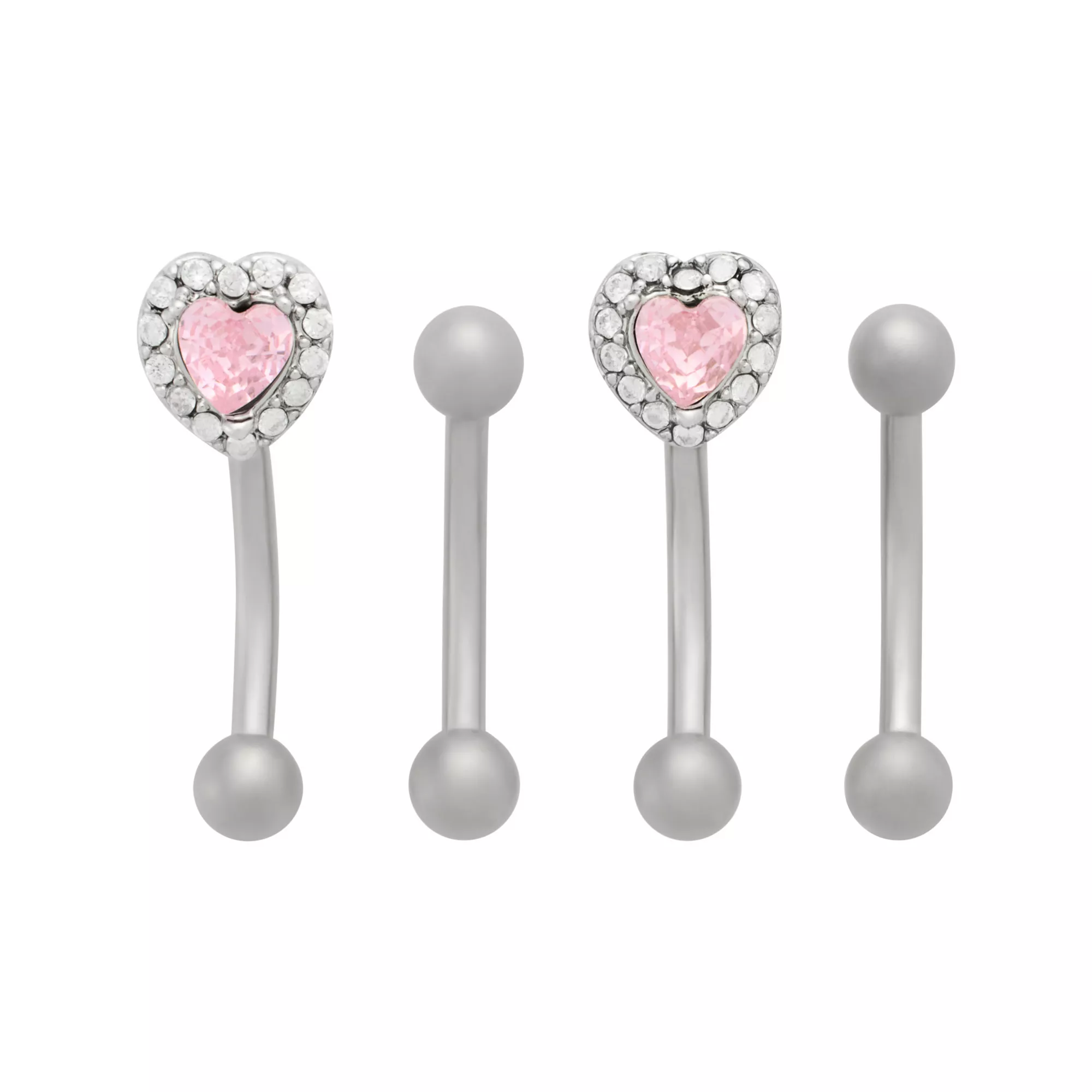 Multi-Pack Pink CZ Halo Heart Titanium Curved Barbells 4 Pack - 16 Gauge at Spencer's