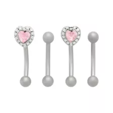 Multi-Pack Pink CZ Halo Heart Titanium Curved Barbells 4 Pack - 16 Gauge at Spencer's