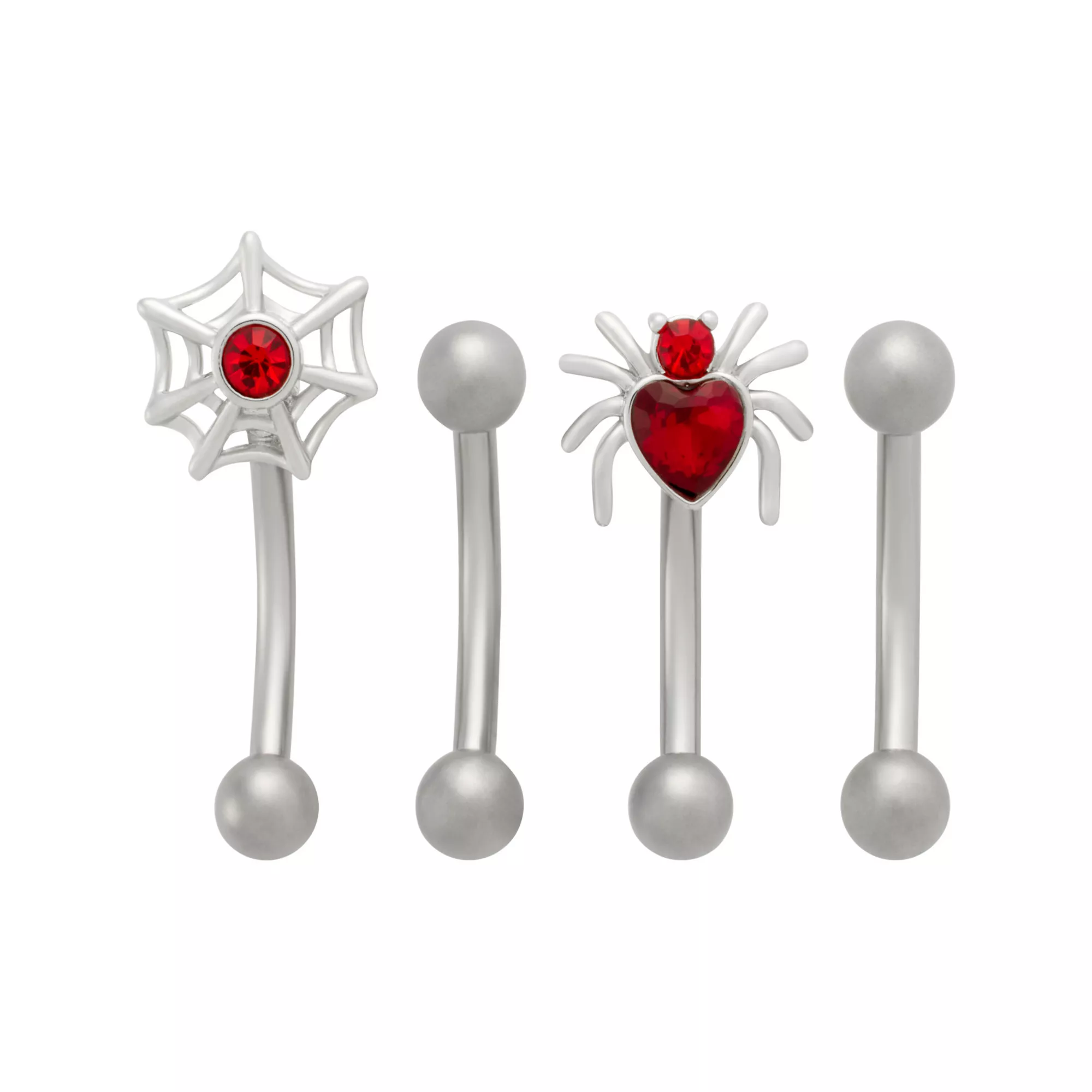 Multi-Pack Red CZ Spider Titanium Curved Barbells 4 Pack - 16 Gauge at Spencer's