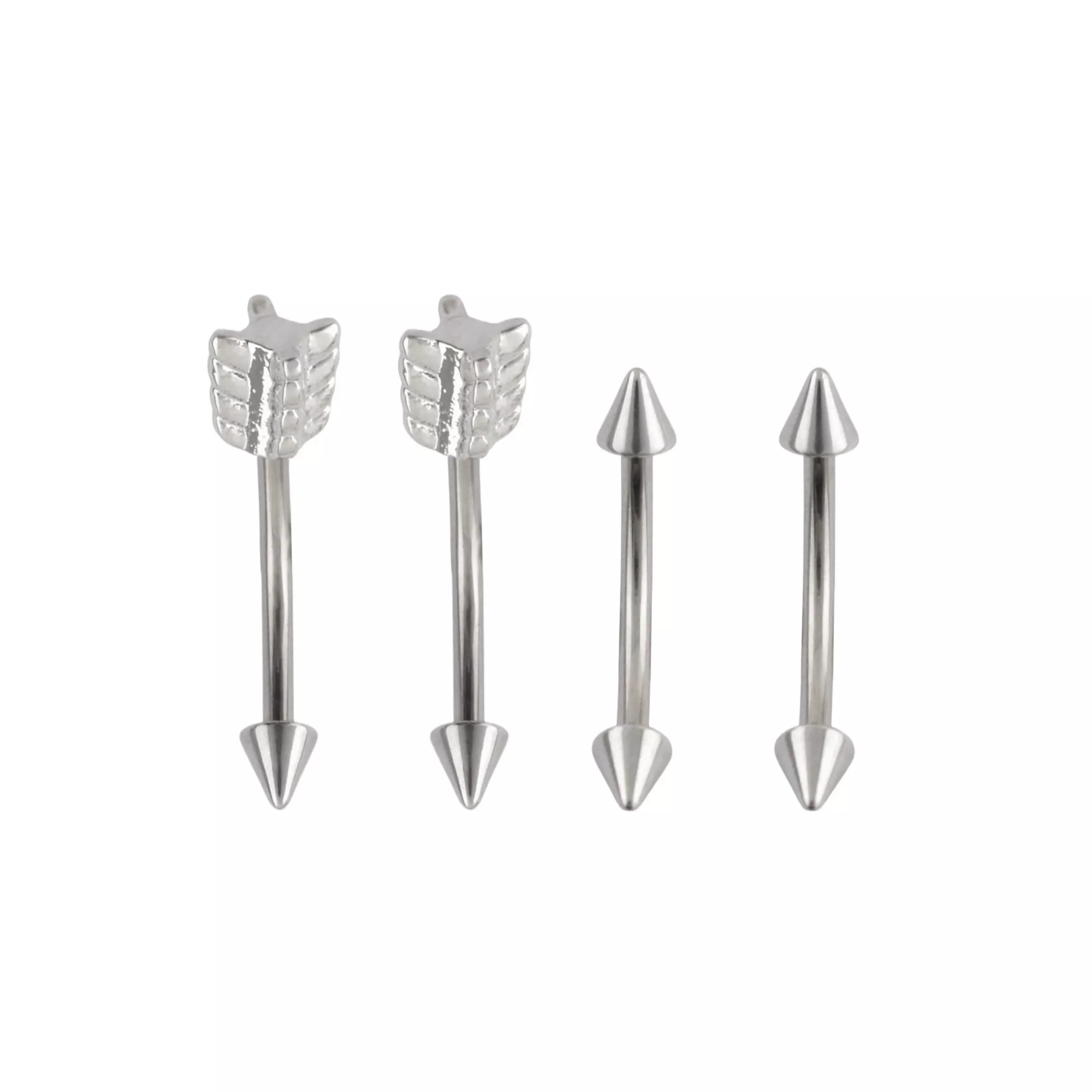 Multi-Pack Arrow and Spike Silver-Tone Titanium Curved Barbells 4 Pack - 16 Gauge at Spencer's