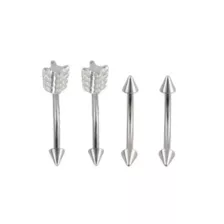 Multi-Pack Arrow and Spike Silver-Tone Titanium Curved Barbells 4 Pack - 16 Gauge at Spencer's