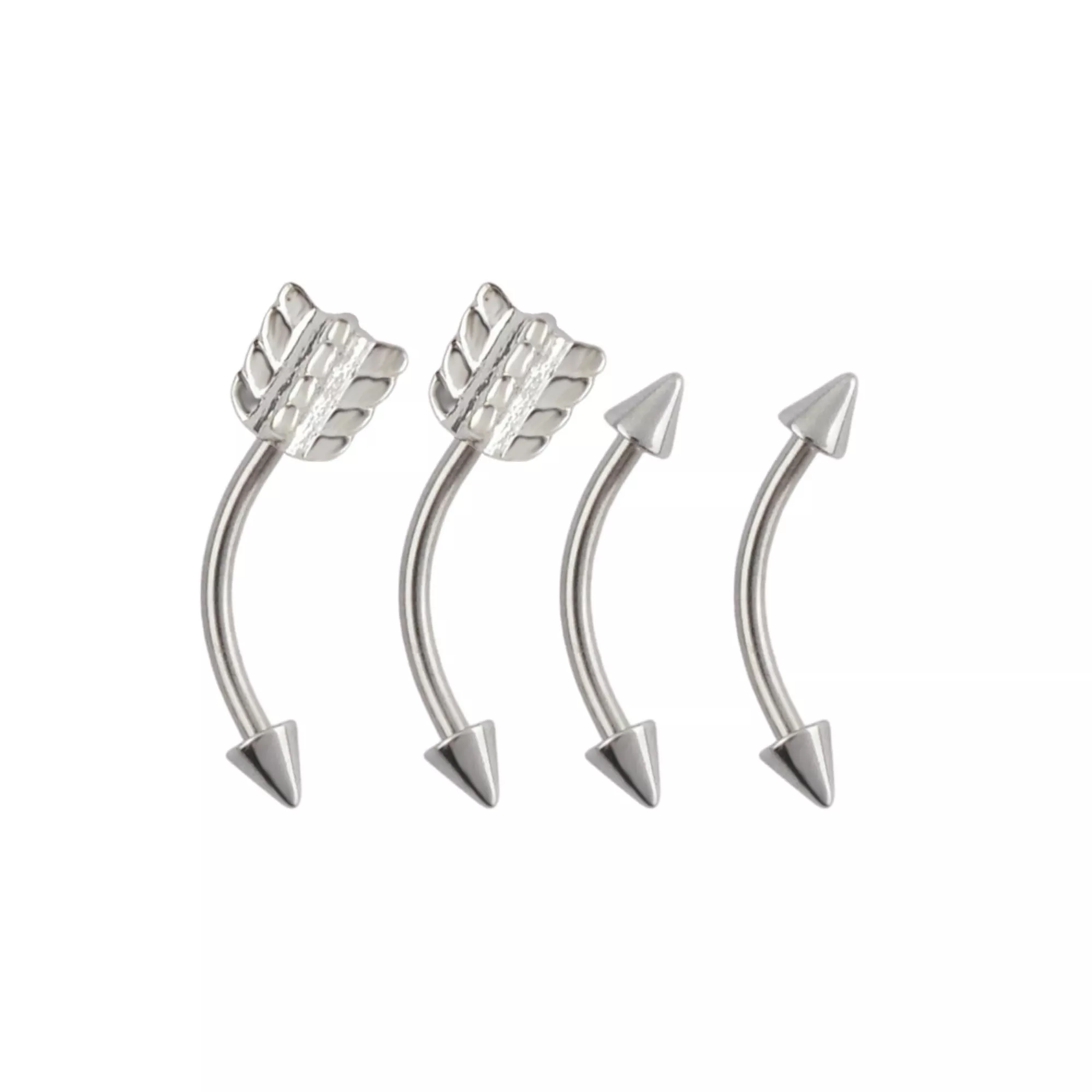 Multi-Pack Arrow and Spike Silver-Tone Titanium Curved Barbells 4 Pack - 16 Gauge at Spencer's