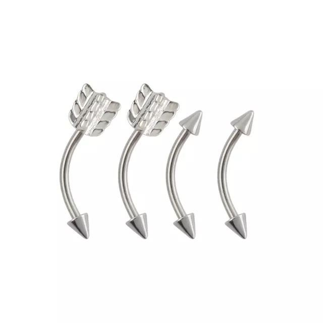 Multi-Pack Arrow and Spike Silver-Tone Titanium Curved Barbells 4 Pack - 16 Gauge at Spencer's