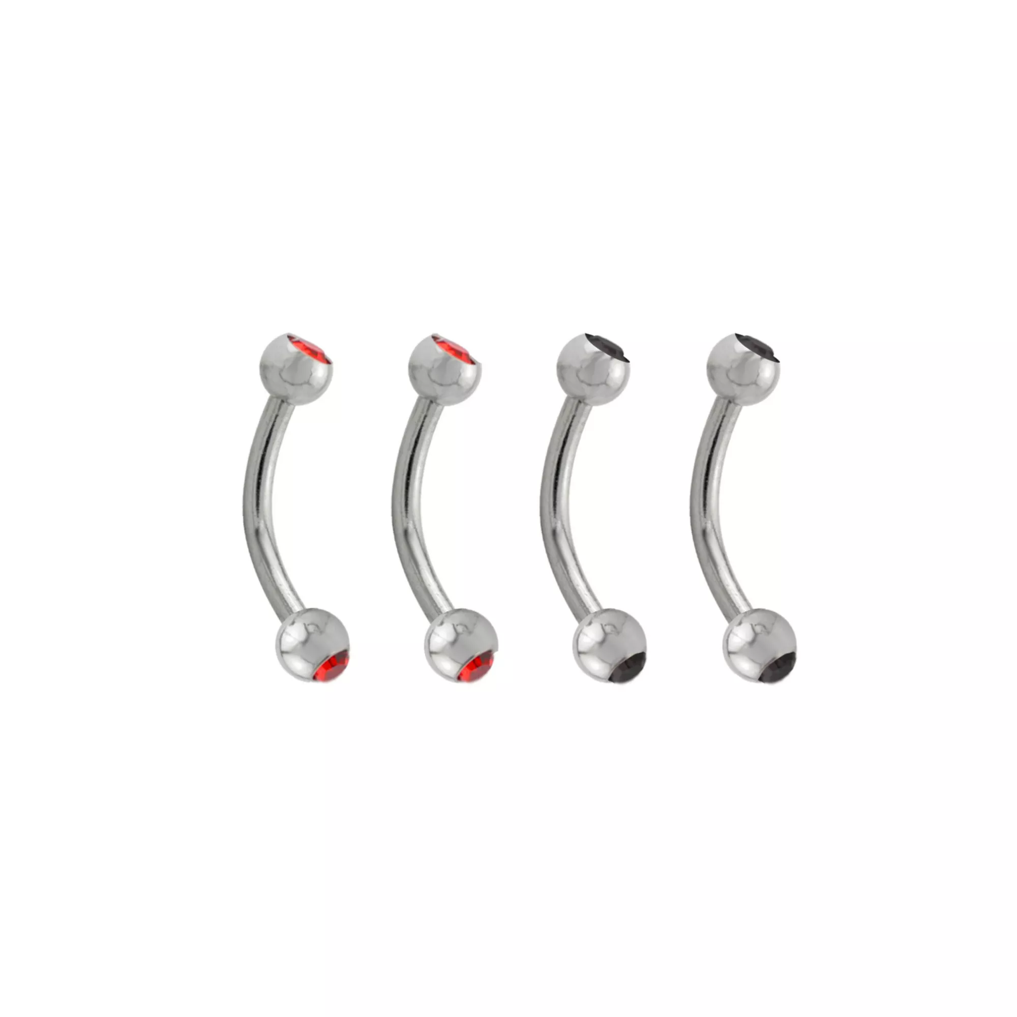 Multi-Pack CZ Black and Red Curved Barbells 4 Pack - 16 Gauge