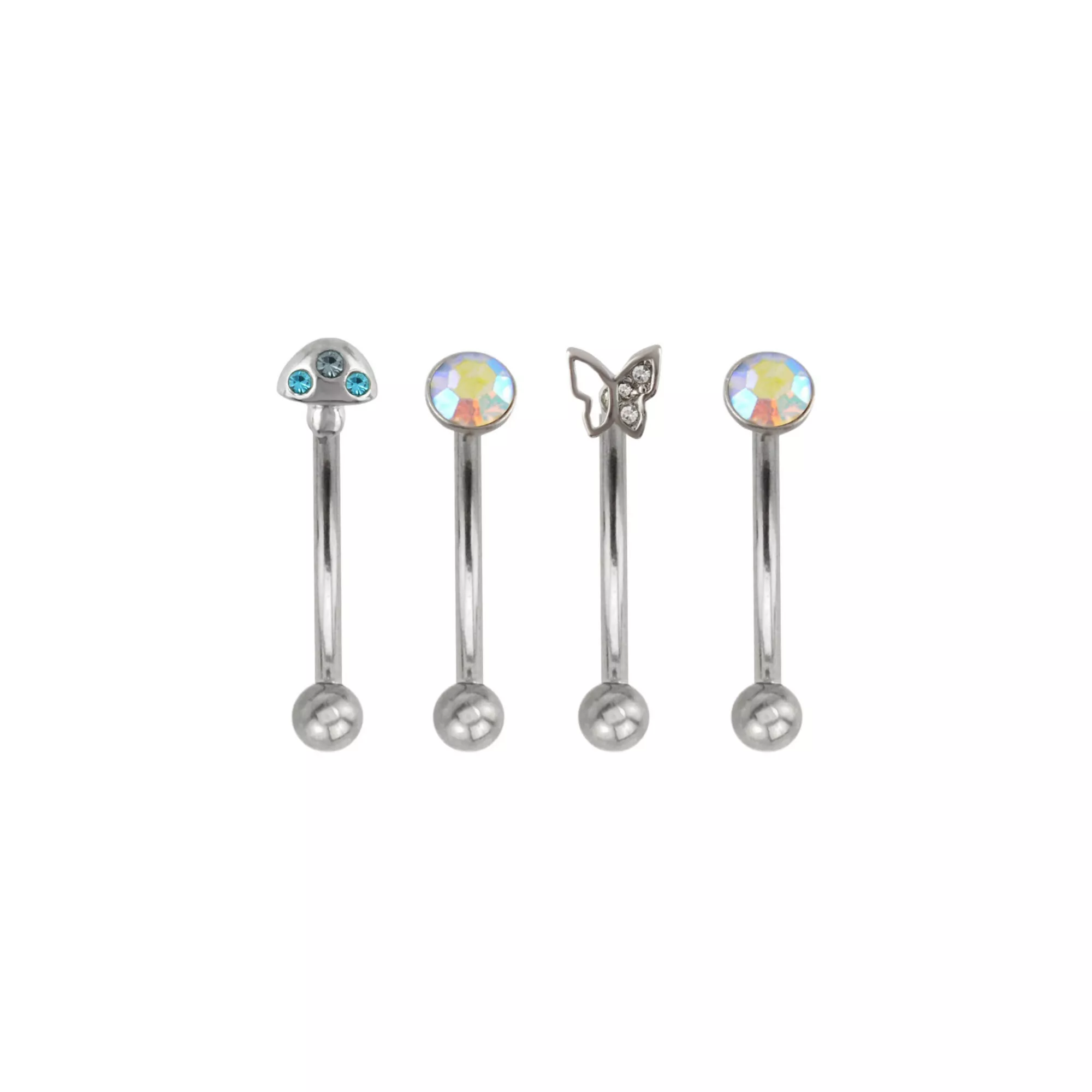 Multi-Pack Iridescent CZ Fairycore Silver-Tone Curved Barbells 4 Pack - 16 Gauge at Spencer's