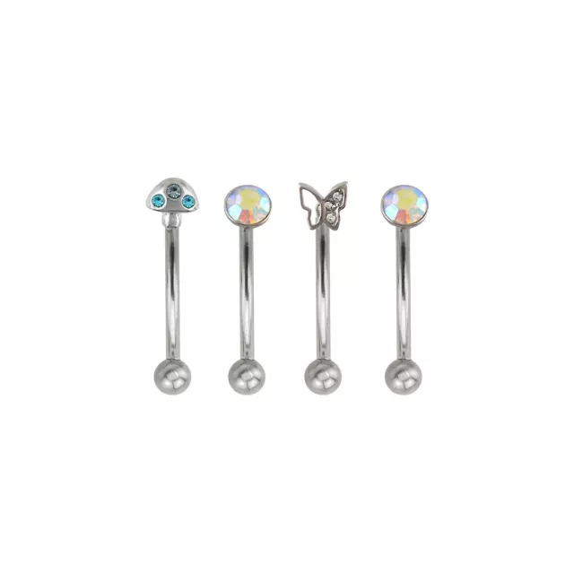 Multi-Pack Iridescent CZ Fairycore Silver-Tone Curved Barbells 4 Pack - 16 Gauge at Spencer's