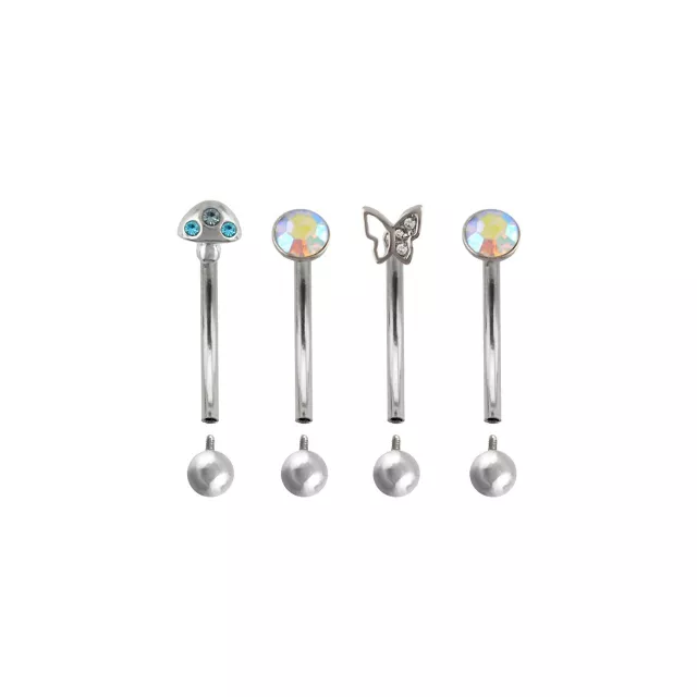 Multi-Pack Iridescent CZ Fairycore Silver-Tone Curved Barbells 4 Pack - 16 Gauge at Spencer's