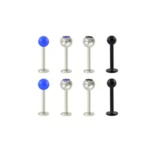 Multi-Pack Black and Blue CZ Labret Lip Rings 8 Pack - 16 Gauge at Spencer's