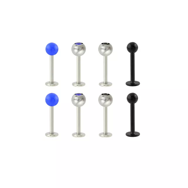 Multi-Pack Black and Blue CZ Labret Lip Rings 8 Pack - 16 Gauge at Spencer's