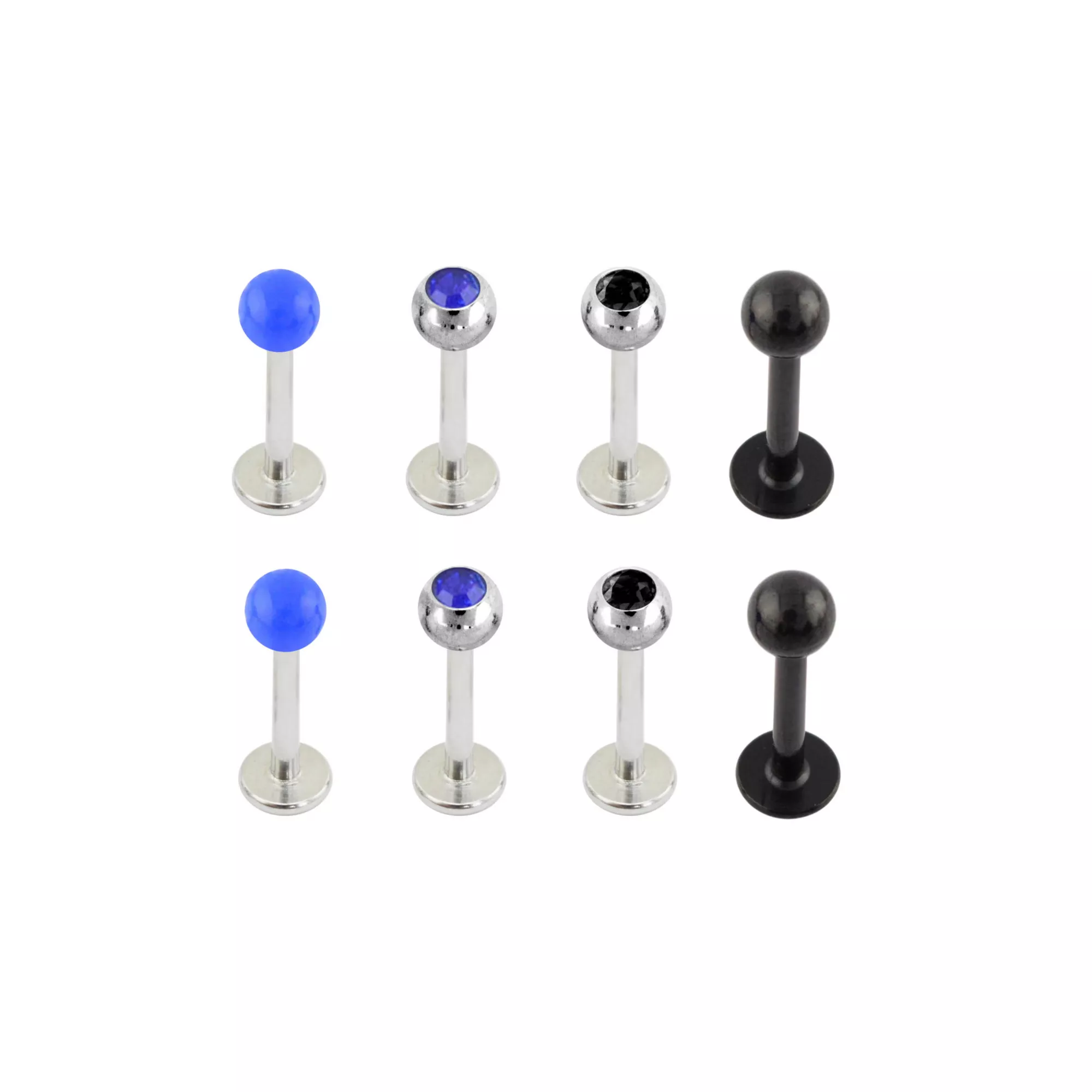 Multi-Pack Black and Blue CZ Labret Lip Rings 8 Pack - 16 Gauge at Spencer's