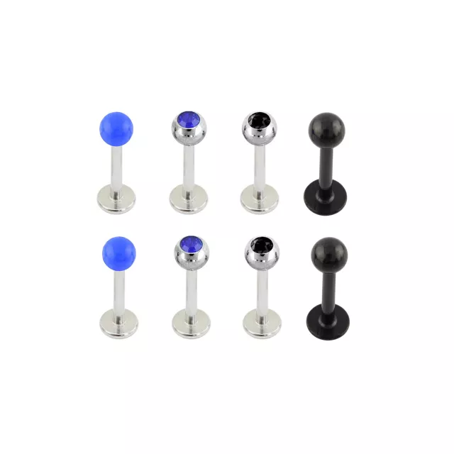Multi-Pack Black and Blue CZ Labret Lip Rings 8 Pack - 16 Gauge at Spencer's