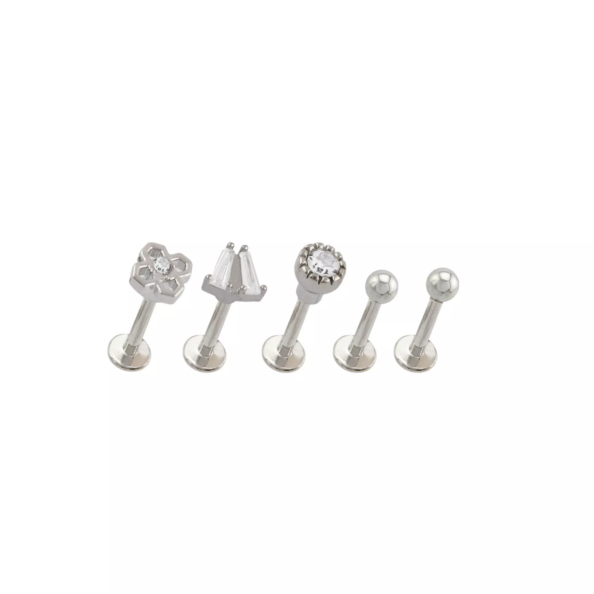 Multi-Pack CZ Honey Comb Titanium Labret Lip Rings 5 Pack - 16 Gauge at Spencer's