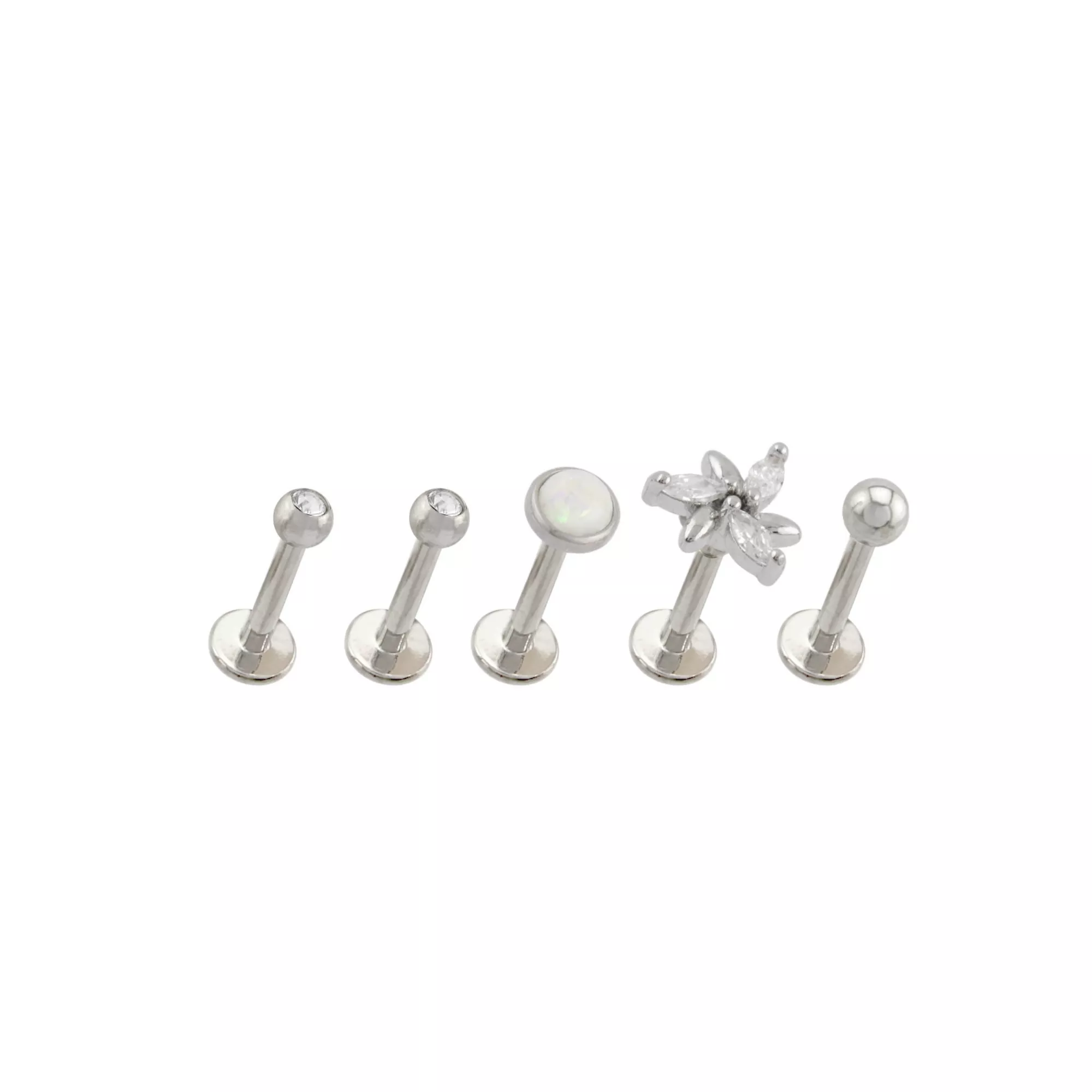 Multi-Pack CZ Flower Opal-Effect Labret Lip Rings 5 Pack - 16 Gauge at Spencer's