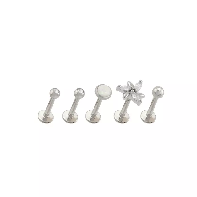 Multi-Pack CZ Flower Opal-Effect Labret Lip Rings 5 Pack - 16 Gauge at Spencer's