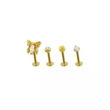 Multi-Pack Clear CZ Butterfly Gold-Tone Titanium Labret Lip Rings 4 Pack - 16 Gauge at Spencer's
