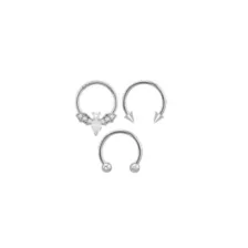 Multi-Pack CZ Bat Titanium Hinged Hoop and Horseshoe Rings 3 Pack - 16 Gauge at Spencer's