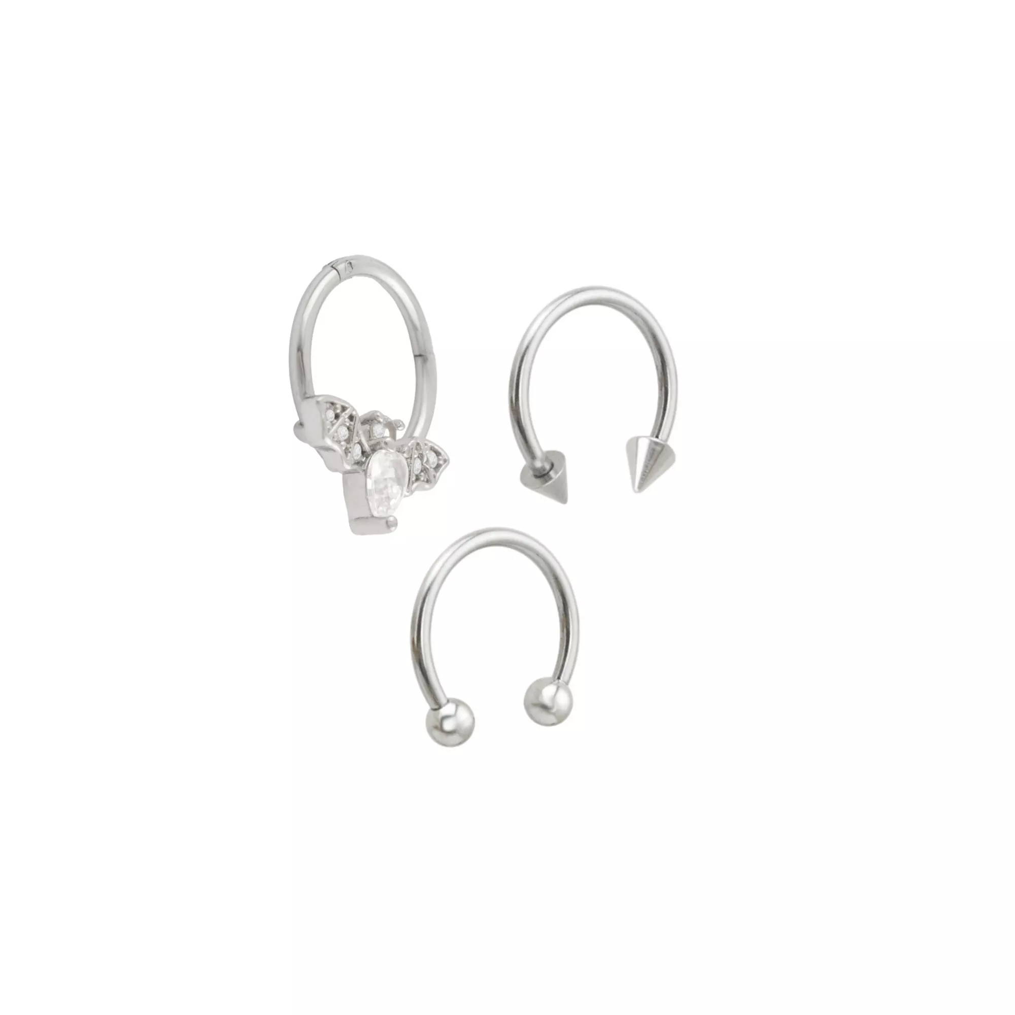 Multi-Pack CZ Bat Titanium Hinged Hoop and Horseshoe Rings 3 Pack - 16 Gauge at Spencer's