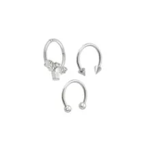 Multi-Pack CZ Bat Titanium Hinged Hoop and Horseshoe Rings 3 Pack - 16 Gauge at Spencer's